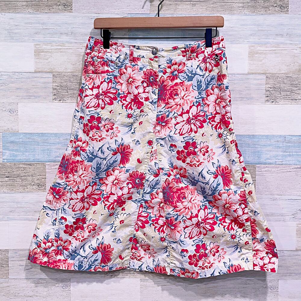 Disney Vintage Floral Denim Flared Midi Skirt Mickey Mouse Donaldson Womens 29